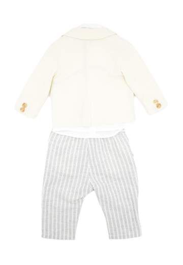 Jeckerson Neonato Completo Per Neonato Giacca Beige,camicia Bianca, Pantalone E Papillon A Righe.