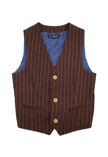 Jeckerson Bambino Gilet Marrone Con Righe Blu,parte Posteriore Con Tessuto Logato.