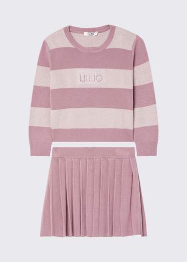 Liu-jo Bambina Completo Per Bambina Maglia A Righe E Gonna A Pieghe.