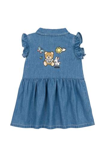 Moschino Bambina Abito Per Neonata In Jeans Con Stampa Logo E Teddy.