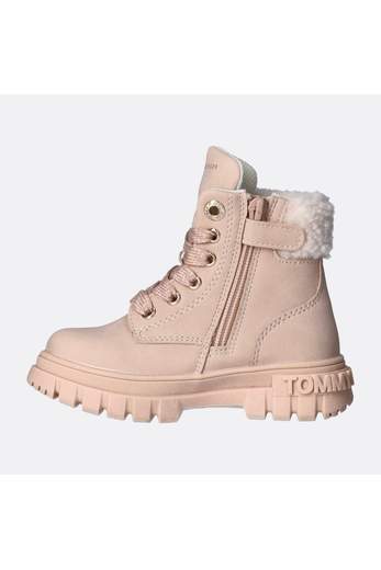 Tommy Hilfiger Bambina Tronchetto Allacciato Rosa Con Interno In Pelliccia.