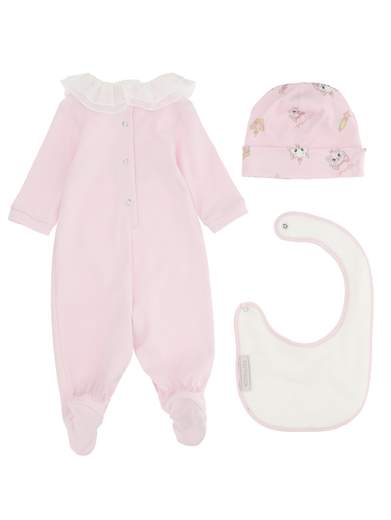 Monnalisa Neonata Set Per Neonata Tutina Bavetta E Cappello,stampa Gatta.