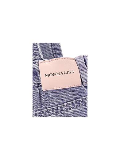Monnalisa Bambina Salopette In Jeans Con Sfumatura Rosa E Applicazione Rose.