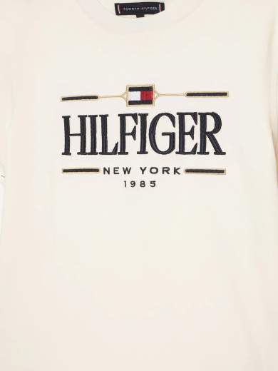 Tommy Hilfiger Bambino T-shirt Panna Logo Con Ricamo.