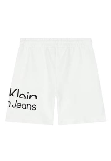 Calvin Klein Bambino Bermuda In Felpa Con Elastico In Vita,stampa Logo Nera.