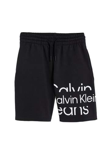 Calvin Klein Bambino Bermuda In Felpa Con Elastico In Vita,stampa Logo Nera.