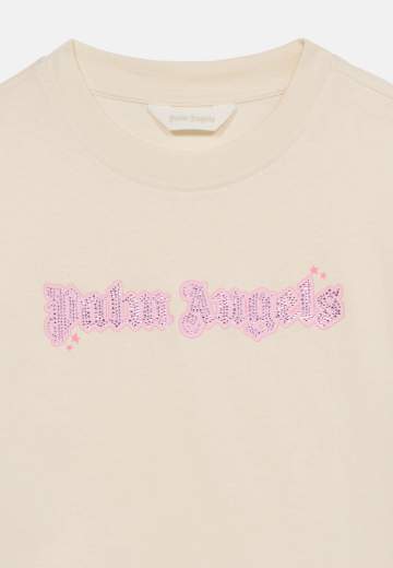 Palm Angels Bambina T-shirt Cropped Logo Con Strass.