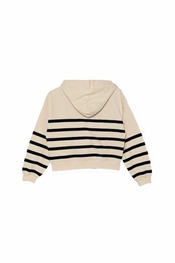 Calvin Klein Bambina Felpa Beige A Righe Nere Con Cappuccio.
