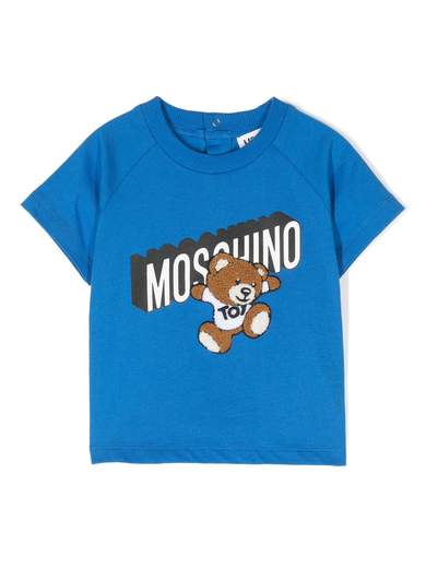 Moschino Bambino T-shirt Manica Corta Con Teddy Tridimensionale E Stampa Logo.
