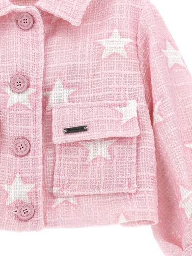 Monnalisa Bambina Giacca Rosa In Boucle Con Stella.
