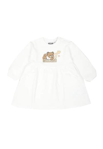 Moschino Bambina Abito Logo Oro E Orsetto Con Tasche A Forma Di