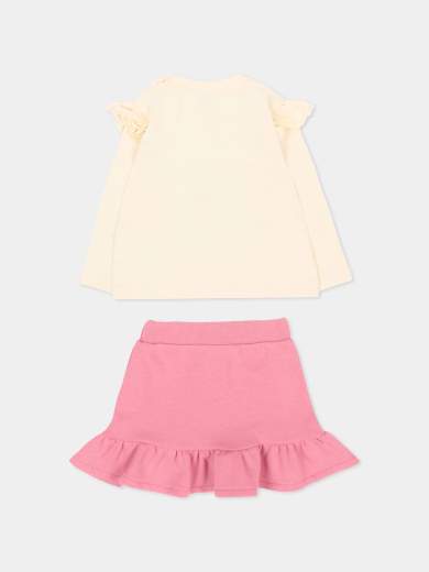 Barrow Bambina Completo Per Neonata T-shirt Panna Stampa Teddy Maculato E Gonna Rosa