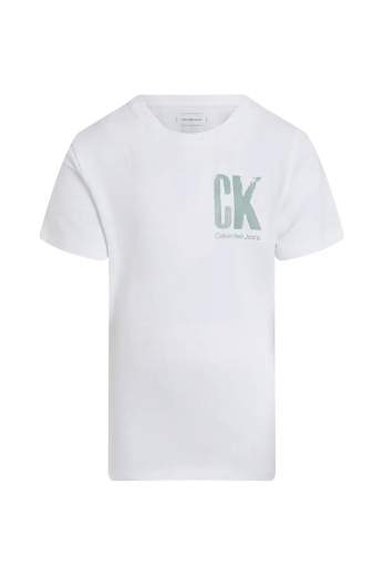Calvin Klein Bambino T-shirt Bianca Per Ragazzo Con Stampa Logo Verde.