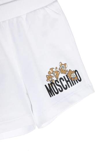 Moschino Bambino Bermuda Bianca In Felpa Con Logo E Orsetto.