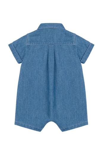 Moschino Neonato Tutina Per Neonato In Denim Con Taschini E Stampa Orsetto.