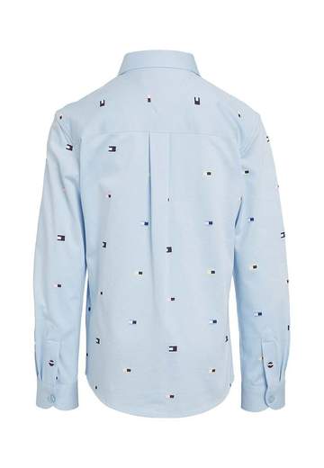 Tommy Hilfiger Bambino Camicia Celeste Stampa Bandiere Multicolor.