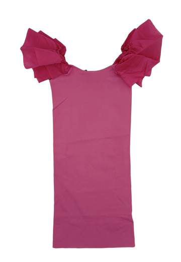 Manila Grace Bambina Abito Fucsia In Maglia Con Voilant Alle Maniche.