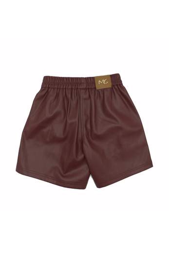 Manila Grace Bambina Shorts In Pelle Bordeaux Con Elastico In Vita.