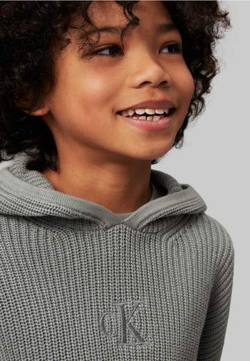 Calvin Klein Bambino Maglia In Lana Per Ragazzo Con Cappuccio E Logo Ricamato.