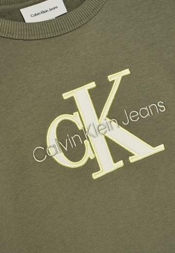 Calvin Klein Bambino Felpa Verde Con Logo Giallo Fluo.