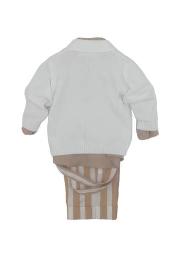 Colorichiari Neonato Completo Per Neonato,cardigan Bianco,camicia Beige,papillon E Bermuda A Righe.