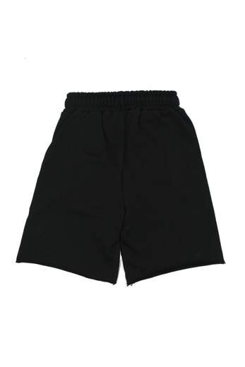 Disclaimer Bambino Bermuda Nera In Felpa Con Stampa Logo.