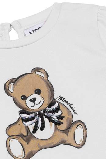 Moschino Bambina T-shirt Per Neonata Teddy Con Fiocco In Paillettes.