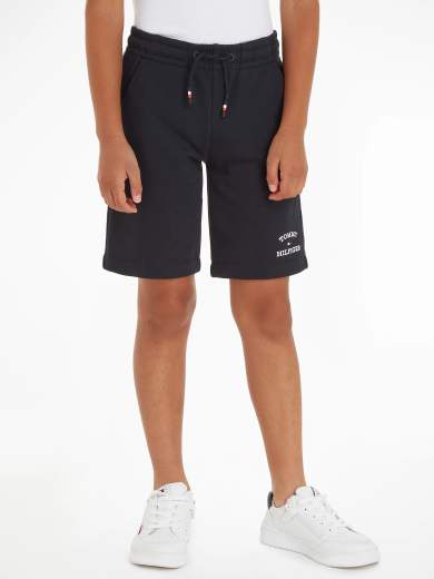 Tommy Hilfiger Bambino Bermuda In Felpa Con Elastico In Vita E Stampa Logo.
