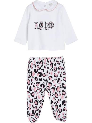 Liu-jo Neonata Completo Per Neonata, Polo Con Logo E Pantalone Maculato Rosa.