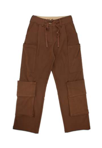 Manila Grace Bambina Pantalone Marrone Per Ragazza Modello Cargo Con Elastico Logato In Vita.