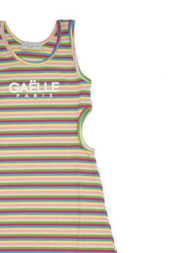 Gaelle Bambina Abito A Costine Con Righe Multicolor Stampa Logo.