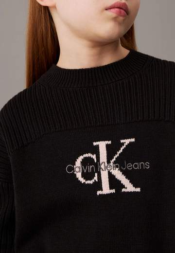 Calvin Klein Bambina Maglione Nero Per Ragazza Con Logo Rosa.