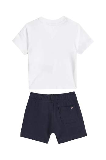 Tommy Hilfiger Bambino Completo Per Neonato,t-shirt Bianca Con Logo E Bermuda Blu.