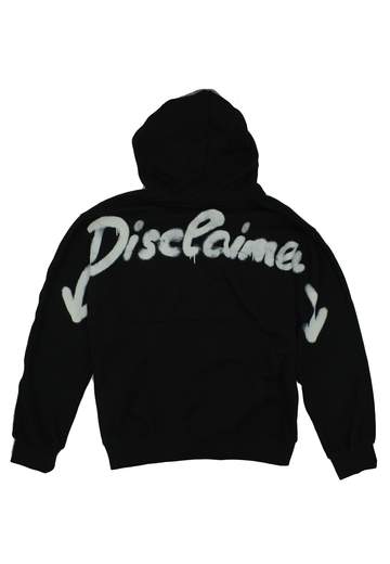 Disclaimer Bambina Felpa Nera Per Bambina Con Cappuccio Logo Bianco.