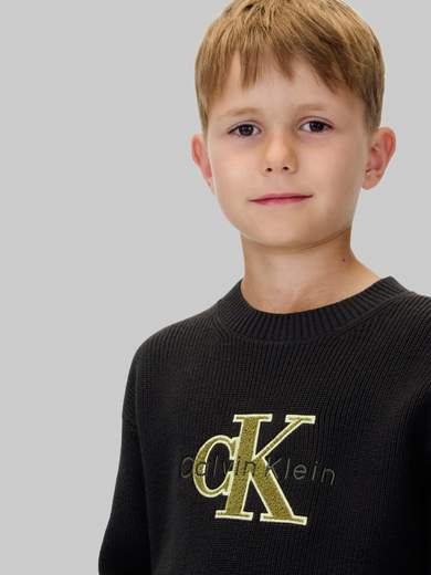 Calvin Klein Bambino Maglione Nero Con Logo Verde.