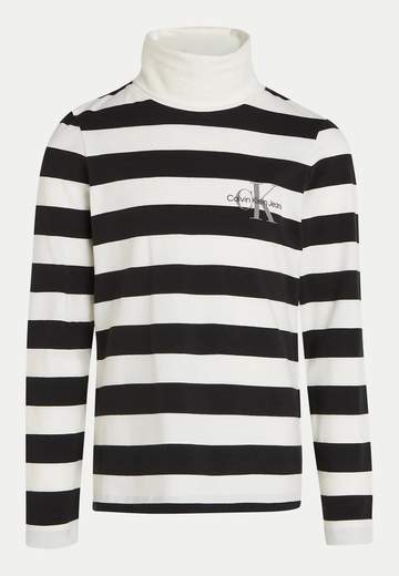 Calvin Klein Bambina Lupetto A Collo Alto A Righe Bianco E Nero Per Ragazzo.