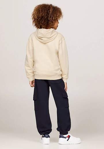 Tommy Hilfiger Bambino Felpa Beige Per Bambino, Con Cappuccio Logo Blu.