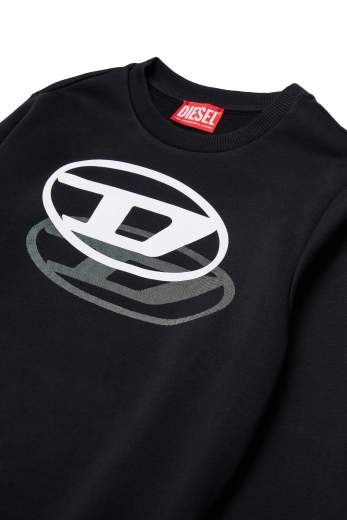 Diesel Bambino Felpa Nera Girocollo Con Stampa Logo.