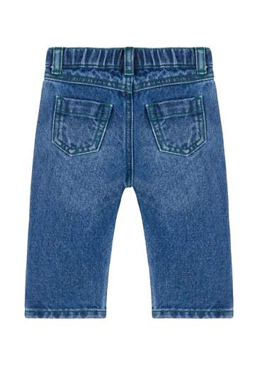 Moschino Bambino Jeans Per Neonato Con Cuciture Verdi E Stampe.