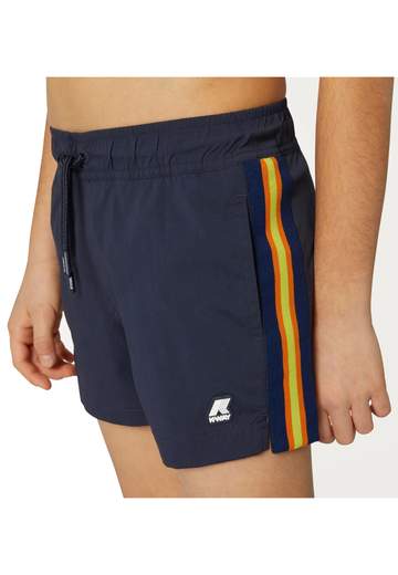 Kway Bambino Costume A Pantaloncino Blu,con Bande Laterali Colorate.