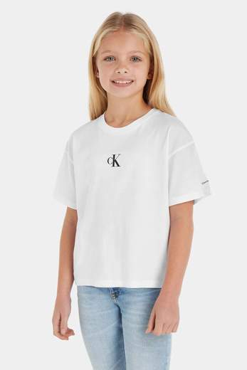 Calvin Klein Bambina T-shirt Cropped Con Stampa Logo