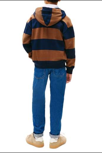 Tommy Hilfiger Bambino Felpa Con Cappuccio A Righe Blu E Marrone.