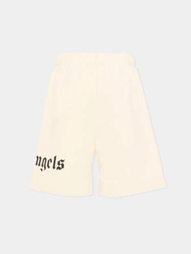 Palm Angels Bambino Bermuda In Felpa Con Elastico E Logo.