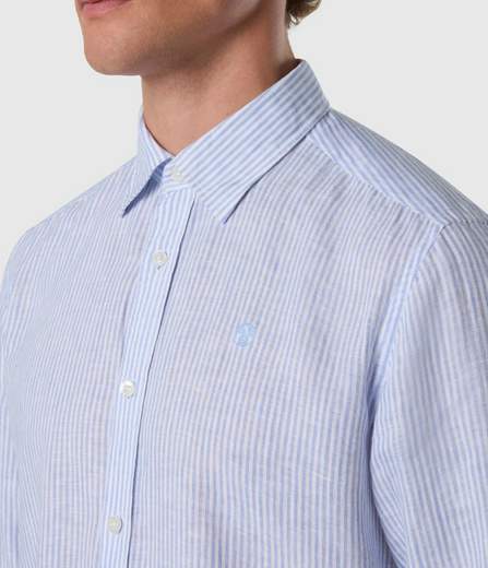 CAMICIA IN LINO A RIGHE BENGALESI