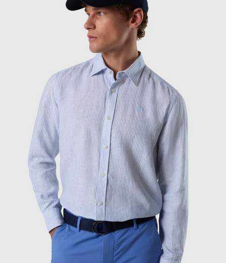 CAMICIA IN LINO A RIGHE BENGALESI
