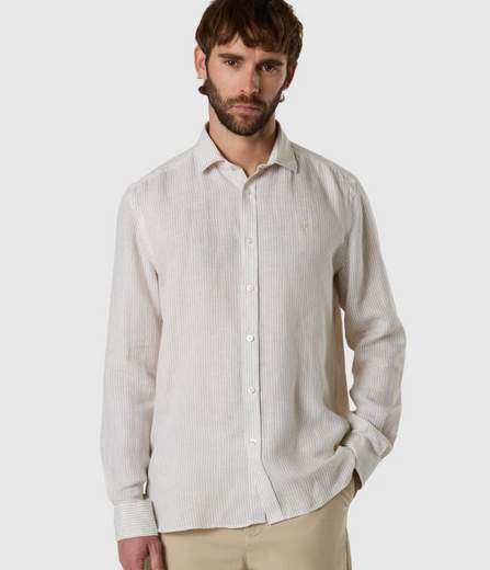 CAMICIA IN LINO A RIGHE BENGALESI