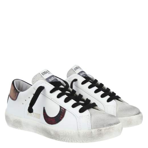 SNEAKERS UMA PARKER LINEA SUPERMOON IN PELLE ,CON FINITURE LAME' VIOLA  E PITONE.SUOLA ERGONOMICA IN GOMMA.