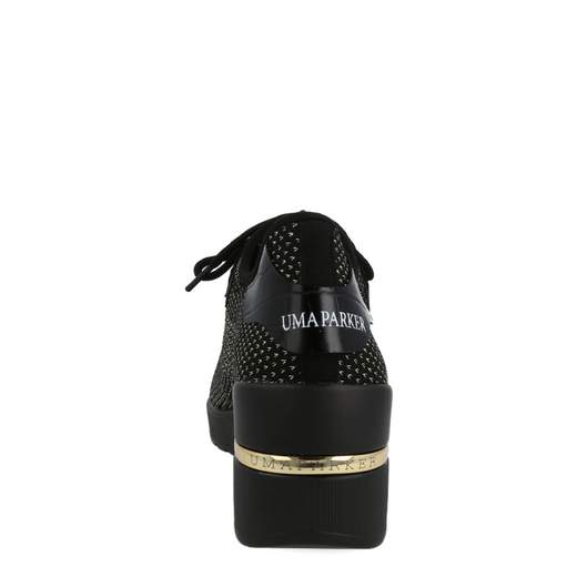 ZURIGO BLACK/GOLD.Sneakers stringata in tessuto flyknit leggero e traspirante,  di colore nero e dettagli gold, fondo zeppetta in eva leggero e flessibile