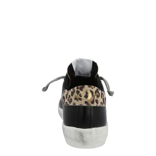 SNEAKER UMA PARKER LINEA SUPERMOON IN PELLE NERA E LEOPARD,CON FINITURE IN ORO.SUOLA ERGONOMICA IN GOMMA.