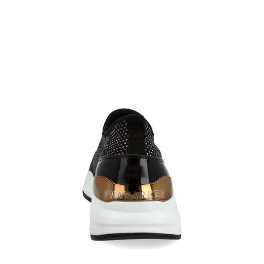 CHICAGO BLACK/GOLD,SNEAKERS SLIP-ON IN TESSUTO ELASTICO NERO CON VENATURE ORO.INSERTI IN VERNICE NERA
